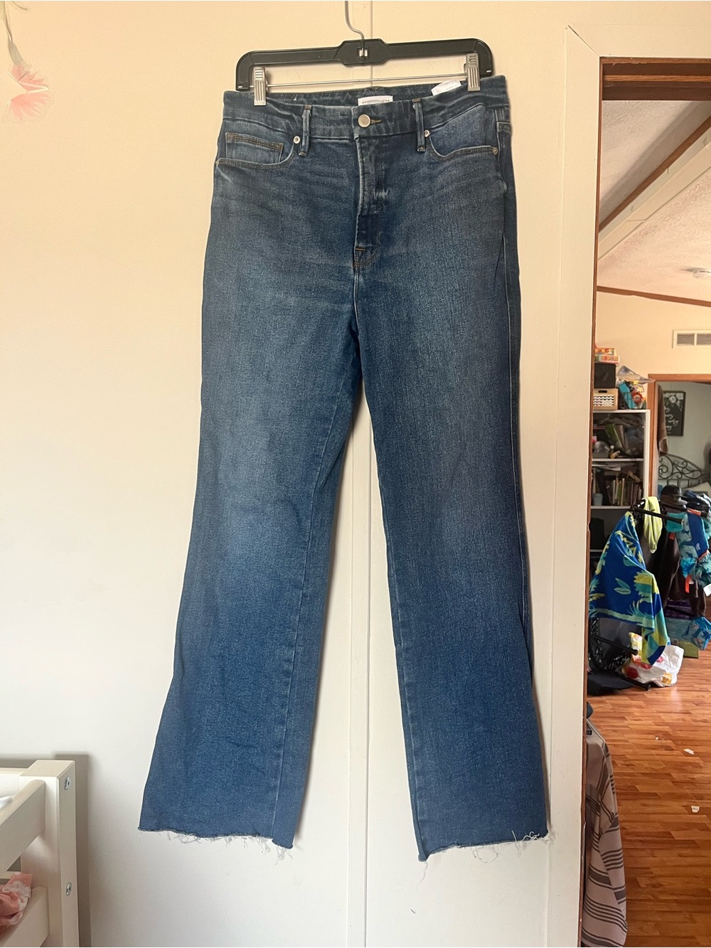Good American Dark Blue Frayed Hem Jeans